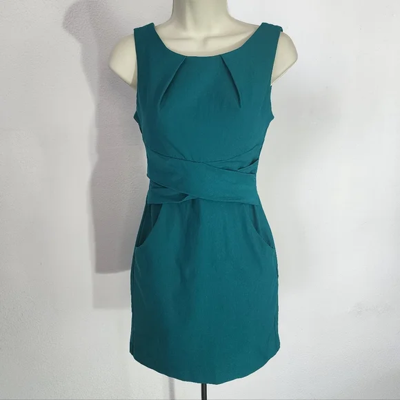 Teeze Me Dress Cross Waist Sheath with Pockets Green Size 3 - Picture 13 of 14